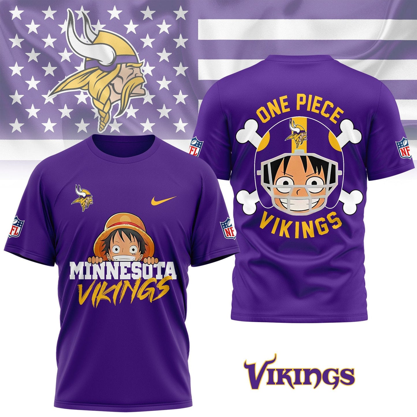 LIMITED EDITION - NEW CUSTOMIZED NFL05 MVK MINNESOTA VIKINGS ONE PIECE FAN 3D SHIRT