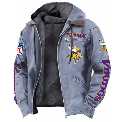 LIMITED EDITION - NEW CUSTOMIZED NFL05 MVK MINNESOTA VIKINGS HOODED CARDIGAN JACKET