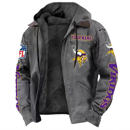 LIMITED EDITION - NEW CUSTOMIZED NFL05 MVK MINNESOTA VIKINGS HOODED CARDIGAN JACKET