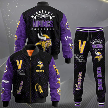 LIMITED EDITION - NEW CUSTOMIZED NFL05 MVK MINNESOTA VIKINGS SATIN VARSITY JACKET & LONG PANTS