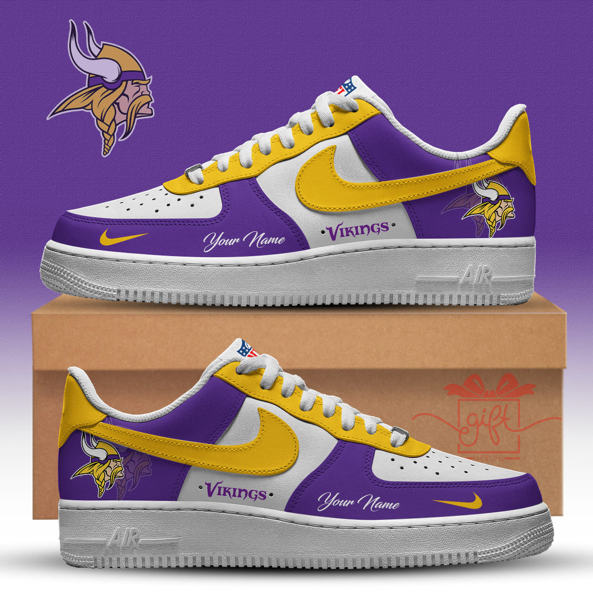 LIMITED EDITION - NEW CUSTOMIZED NFL05 MVK MINNESOTA VIKINGS AF1 SNEAKERS