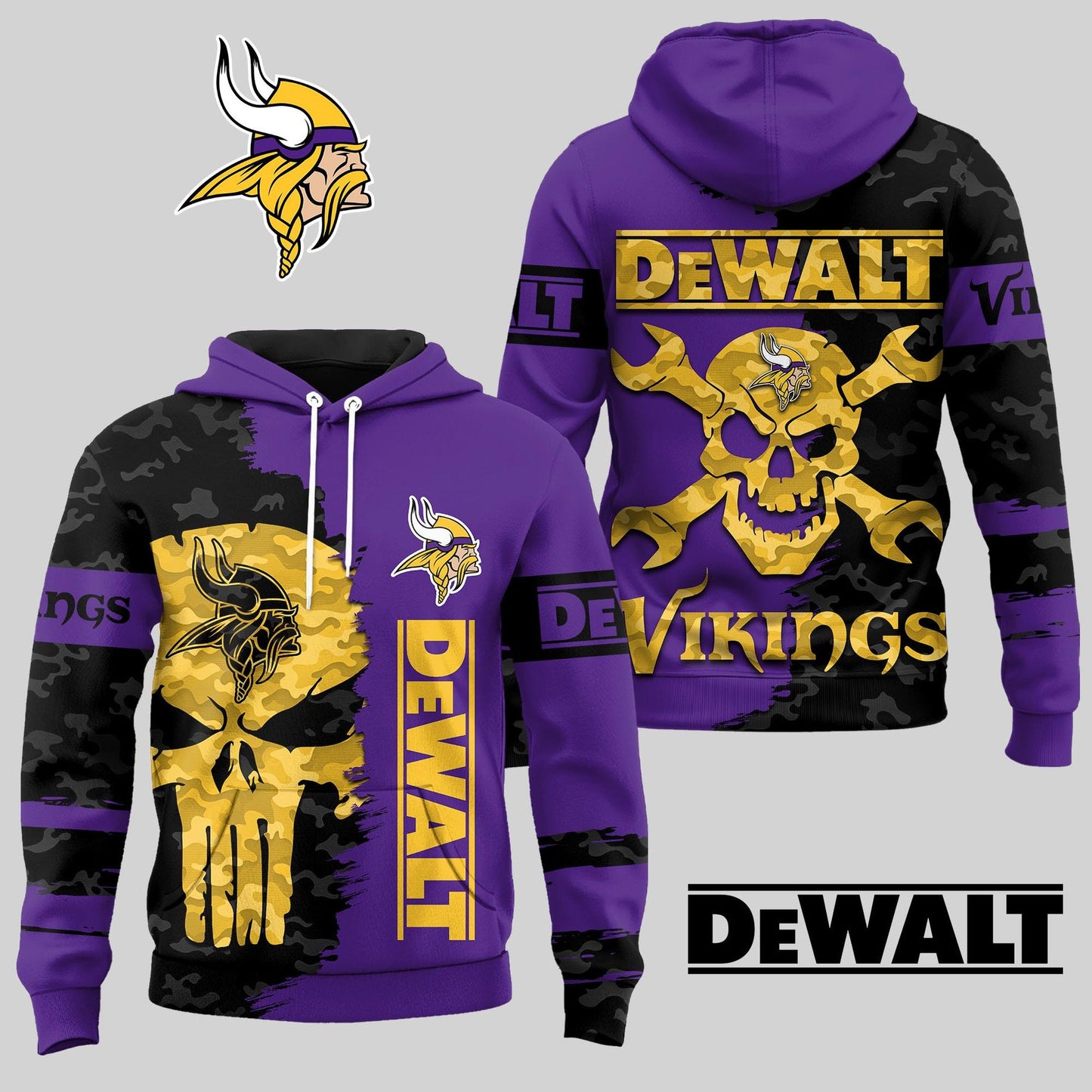 LIMITED EDITION - NEW CUSTOMIZED NFL05 MVK MINNESOTA VIKINGS DEWALT UNISEX T-SHIRT, POLO, HOODIE & JACKETS