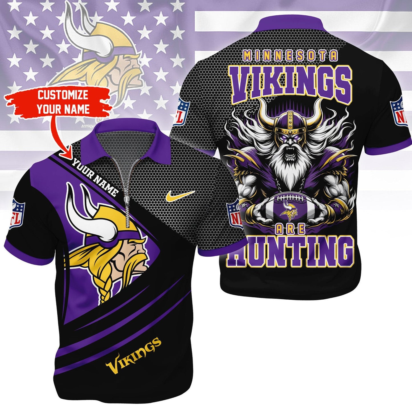 LIMITED EDITION - NEW CUSTOMIZED NFL05 MVK MINNESOTA VIKINGS HARLEY-DAVIDSON POLO WITH ZIPPER SHIRT