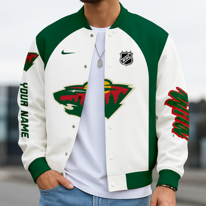 LIMITED EDITION - NEW CUSTOMIZED NHL13 MNW MINNESOTA WILD BASEBALL JACKET