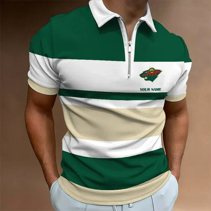 LIMITED EDITION - NEW CUSTOMIZED NHL13 MN WILD ZIP POLO SHIRT