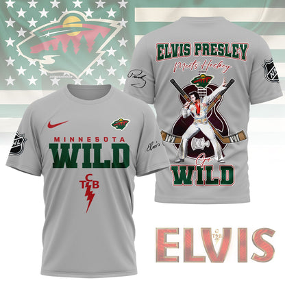LIMITED EDITION - NEW CUSTOMIZED NHL13 MNW MINNESOTA WILD X ELVIS PRESLEY FAN 3D SHIRT