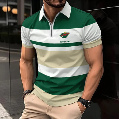LIMITED EDITION - NEW CUSTOMIZED NHL13 MN WILD ZIP POLO SHIRT