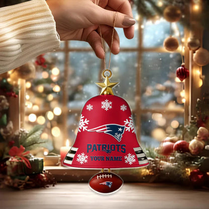 LIMITED EDITION - NEW CUSTOMIZED NFL27 NEP NEW ENGLAND PATRIOTS ACRYLIC CHRISTMAS BELL ORNAMENT