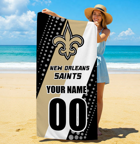LIMITED EDITION - NEW CUSTOMIZED NFL24 NOS NEW ORLEANS SAINTS BEACH & BATH TOWEL