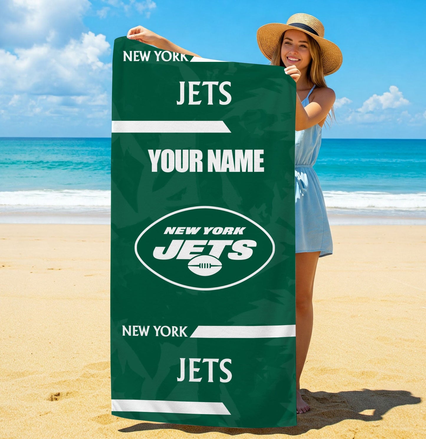 LIMITED EDITION - NEW CUSTOMIZED NFL25 NYJ NEW YORK JETS BEACH & BATH TOWEL