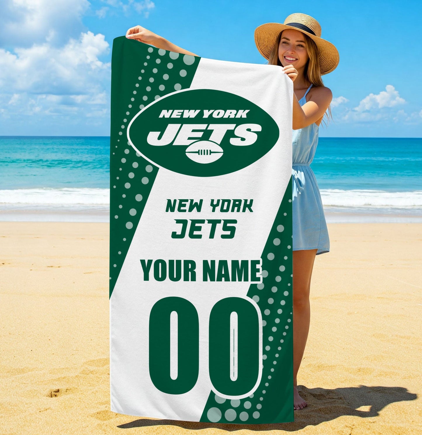LIMITED EDITION - NEW CUSTOMIZED NFL25 NYJ NEW YORK JETS BEACH & BATH TOWEL