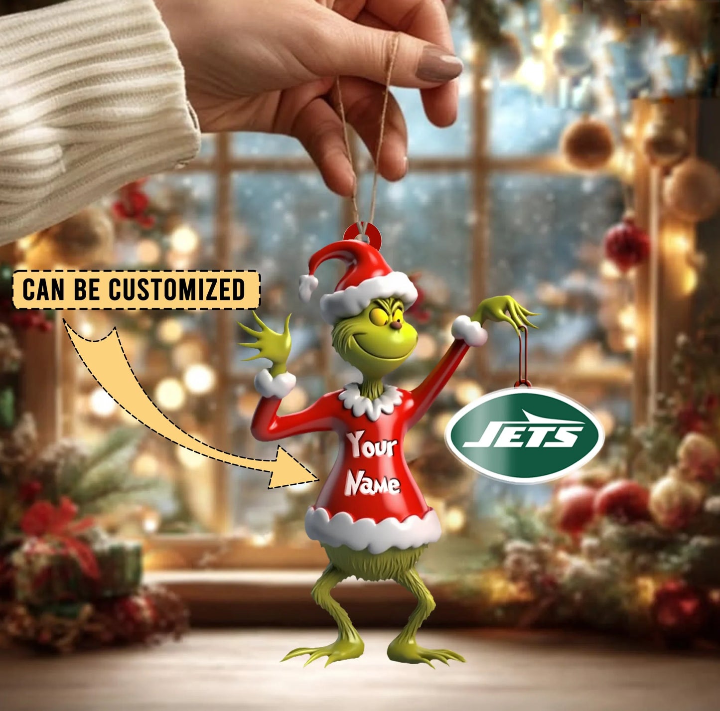 LIMITED EDITION - NEW CUSTOMIZED NFL25 NYJ NEW YORK JETS THE GRINCH ACRYLIC ORNAMENT