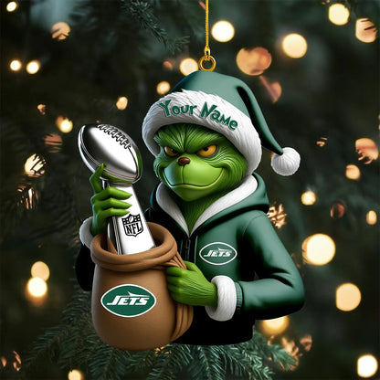 LIMITED EDITION - NEW CUSTOMIZED NFL25 NYJ NEW YORK JETS THE GRINCH ACRYLIC ORNAMENT