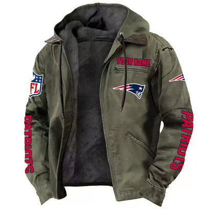 LIMITED EDITION - NEW CUSTOMIZED NFL27 NEP NEW ENGLAND PATRIOTS HOODED CARDIGAN JACKET