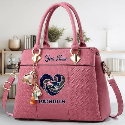 LIMITED EDITION - NEW CUSTOMIZED NFL27 NEP NEW ENGLAND PATRIOTS ZIP HANDBAG MULTICOLOR