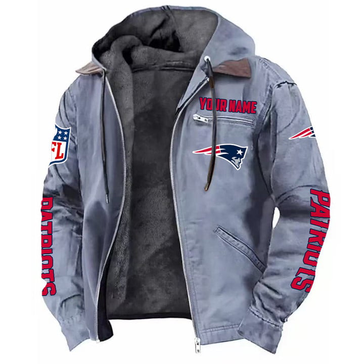 LIMITED EDITION - NEW CUSTOMIZED NFL27 NEP NEW ENGLAND PATRIOTS HOODED CARDIGAN JACKET