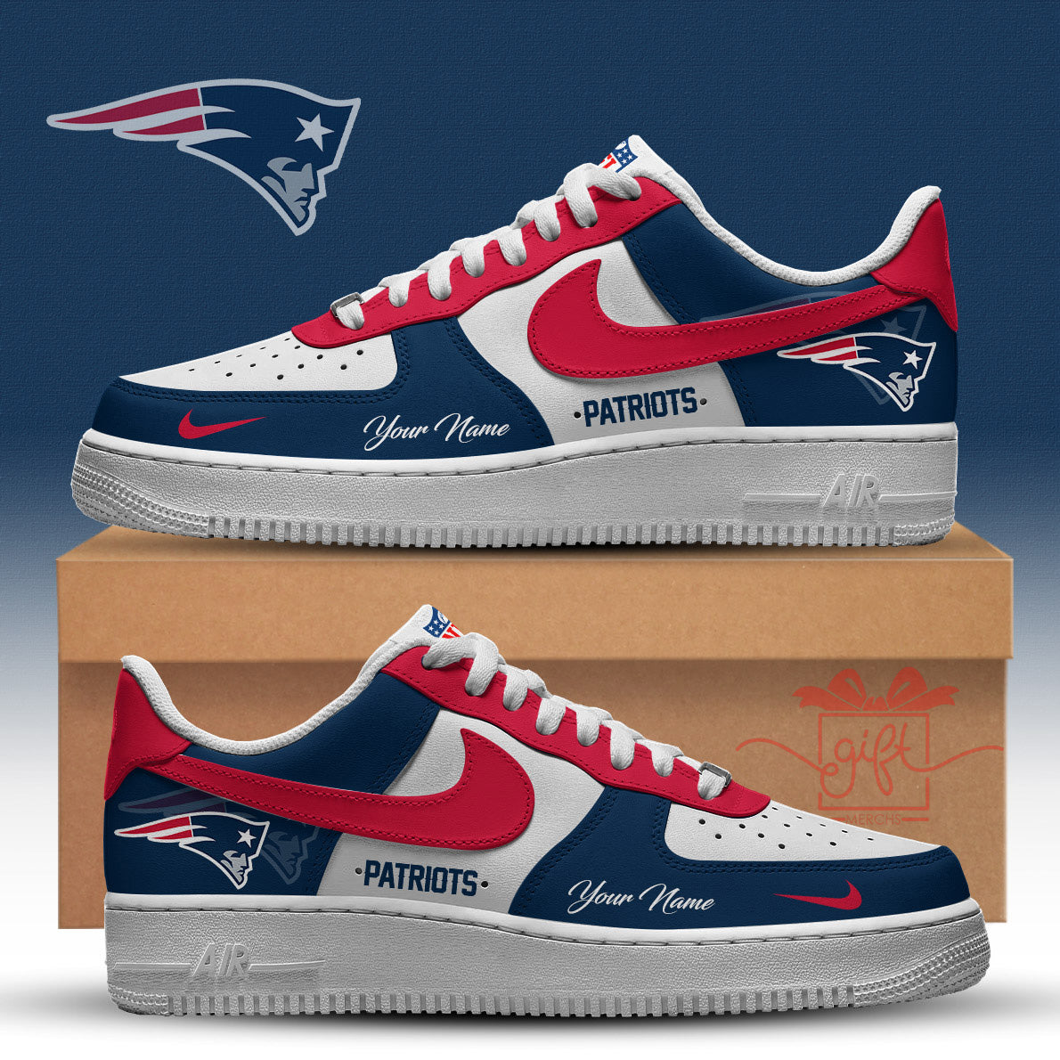 LIMITED EDITION - NEW CUSTOMIZED NFL27 NEP NEW ENGLAND PATRIOTS AF1 SNEAKERS