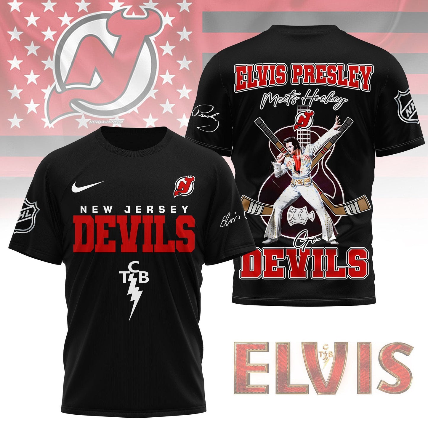 LIMITED EDITION - NEW CUSTOMIZED NHL06 NJD NEW JERSEY DEVILS X ELVIS PRESLEY FAN 3D SHIRT
