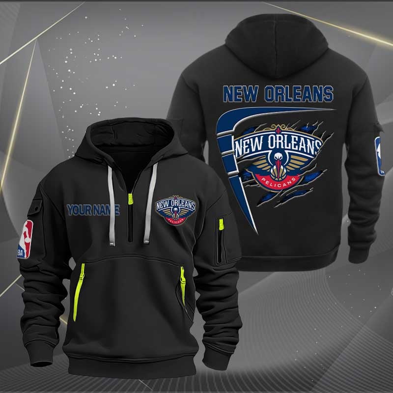 LIMITED EDITION - NEW CUSTOMIZED NBA30 NO NEW ORLEANS PELICANS QUARTER ZIP HOODIE