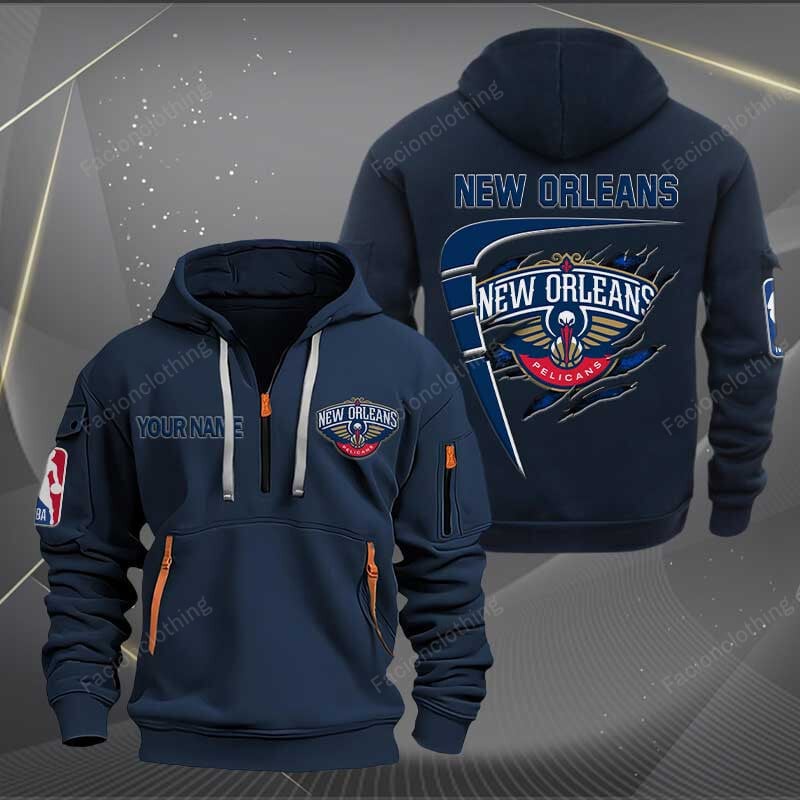 LIMITED EDITION - NEW CUSTOMIZED NBA30 NO NEW ORLEANS PELICANS QUARTER ZIP HOODIE