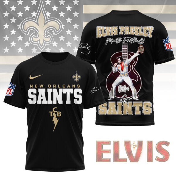 LIMITED EDITION - NEW CUSTOMIZED NFL24 NOS NEW ORLEANS SAINTS X ELVIS PRESLEY FAN 3D SHIRT