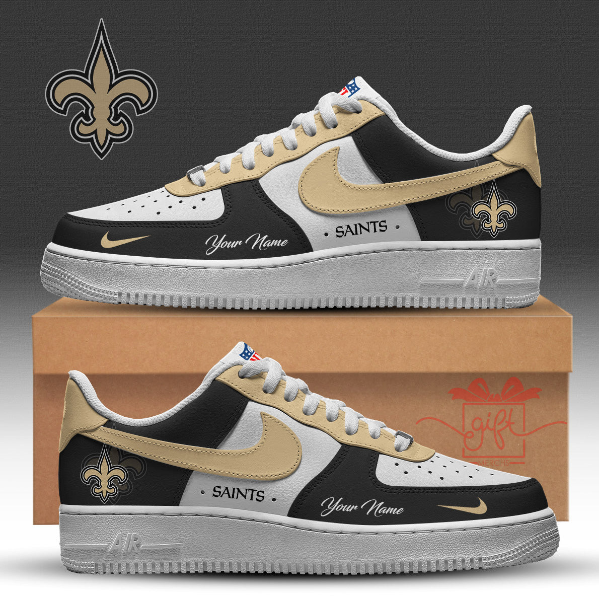 LIMITED EDITION - NEW CUSTOMIZED NFL24 NOS NEW ORLEANS SAINTS AF1 SNEAKERS