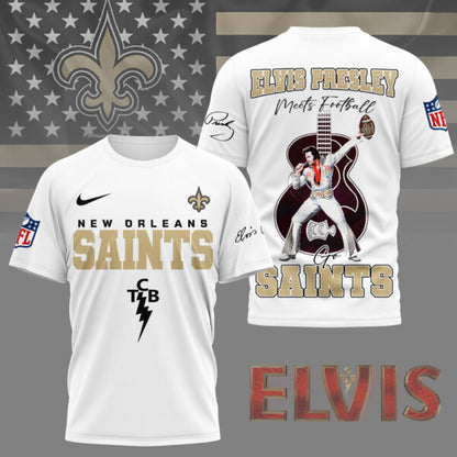 LIMITED EDITION - NEW CUSTOMIZED NFL24 NOS NEW ORLEANS SAINTS X ELVIS PRESLEY FAN 3D SHIRT