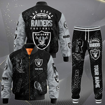 LIMITED EDITION - NEW CUSTOMIZED NFL07 LVR LAS VEGAS RAIDERS SATIN VARSITY JACKET & LONG PANTS