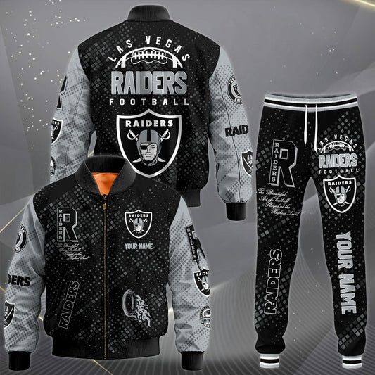 LIMITED EDITION - NEW CUSTOMIZED NFL07 LVR LAS VEGAS RAIDERS SATIN VARSITY JACKET & LONG PANTS