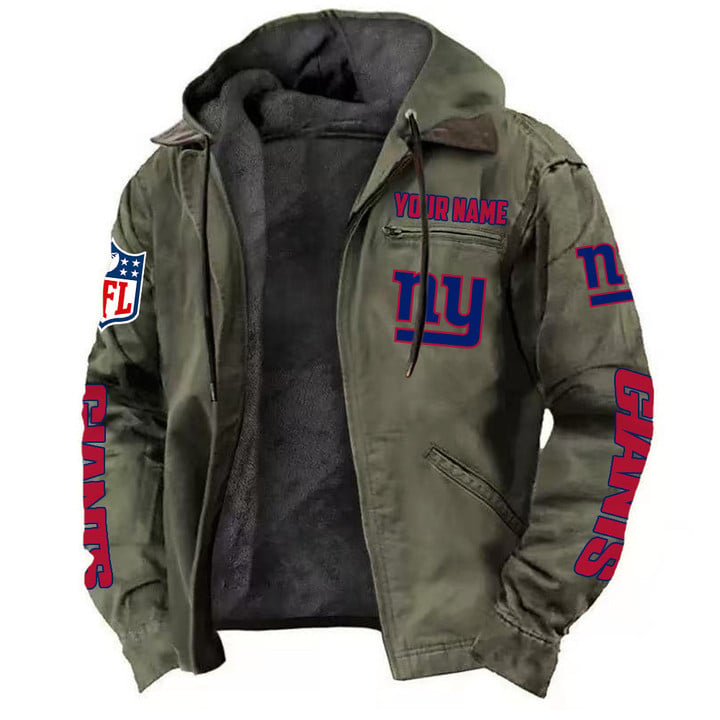 LIMITED EDITION - NEW CUSTOMIZED NFL32 NYG NEW YORK GIANTS HOODED CARDIGAN JACKET