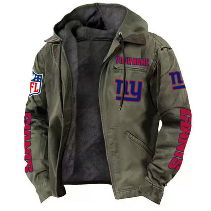 LIMITED EDITION - NEW CUSTOMIZED NFL32 NYG NEW YORK GIANTS HOODED CARDIGAN JACKET