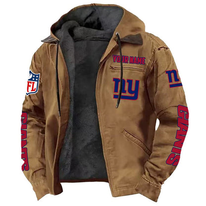 LIMITED EDITION - NEW CUSTOMIZED NFL32 NYG NEW YORK GIANTS HOODED CARDIGAN JACKET