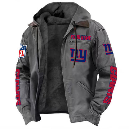 LIMITED EDITION - NEW CUSTOMIZED NFL32 NYG NEW YORK GIANTS HOODED CARDIGAN JACKET
