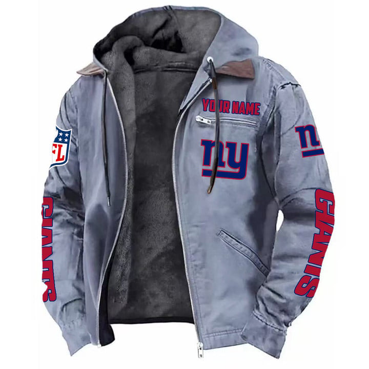 LIMITED EDITION - NEW CUSTOMIZED NFL32 NYG NEW YORK GIANTS HOODED CARDIGAN JACKET