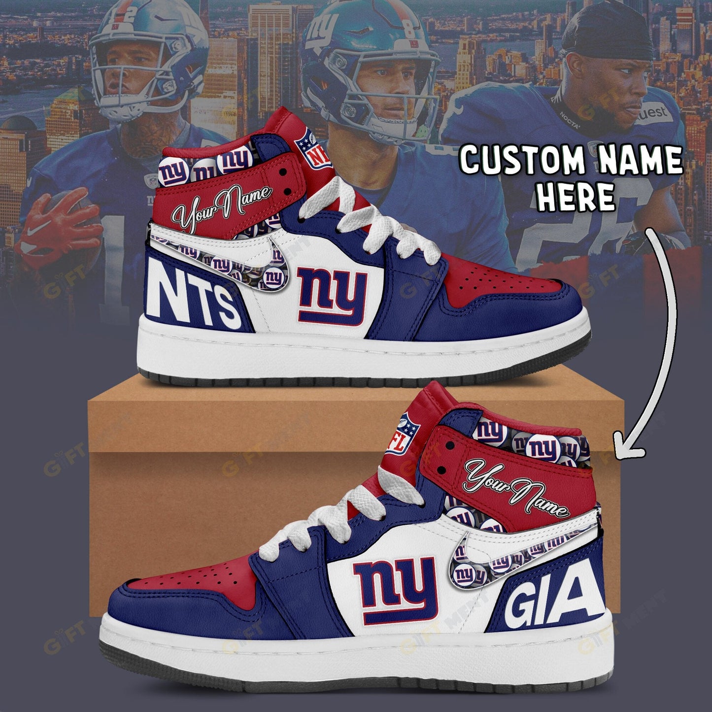 LIMITED EDITION - NEW CUSTOMIZED NFL32 NYG NEW YORK GIANTS AIR JORDAN 1