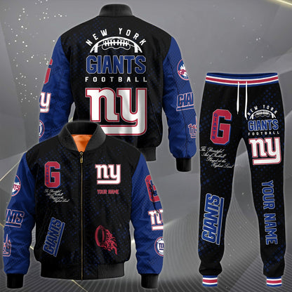 LIMITED EDITION - NEW CUSTOMIZED NFL32 NYG NEW YORK GIANTS SATIN VARSITY JACKET & LONG PANTS