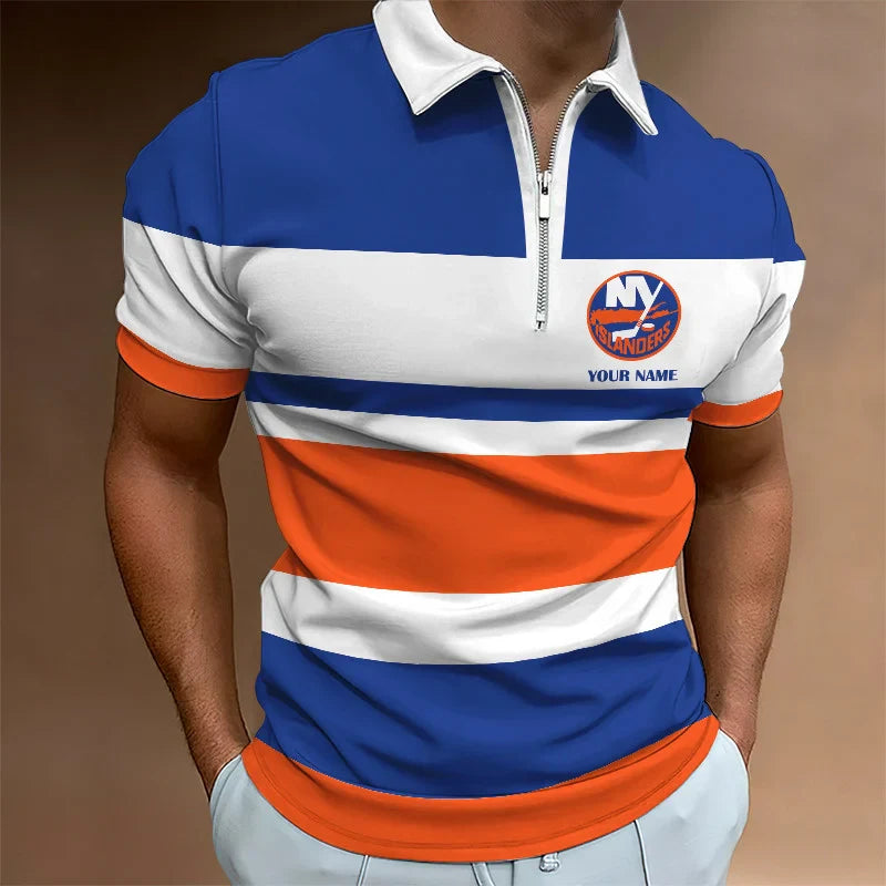 LIMITED EDITION - NEW CUSTOMIZED NHL25 NY ISLANDERS ZIP POLO SHIRT
