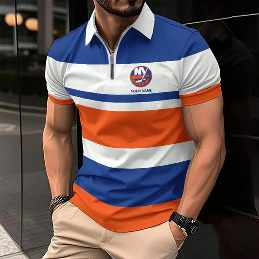 LIMITED EDITION - NEW CUSTOMIZED NHL25 NY ISLANDERS ZIP POLO SHIRT