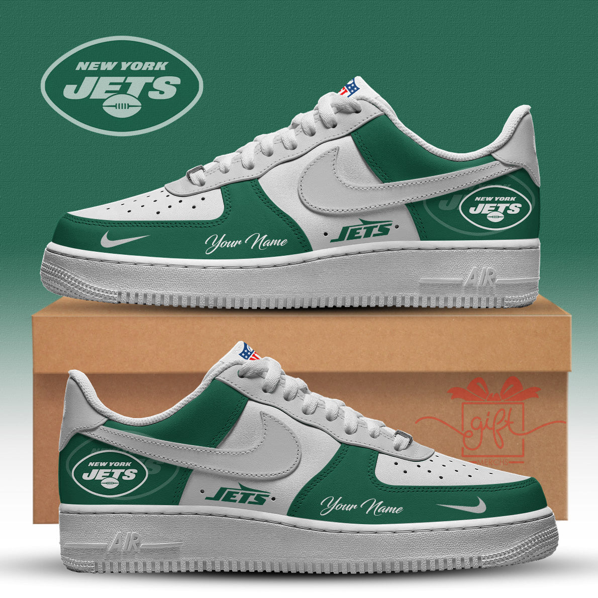 LIMITED EDITION - NEW CUSTOMIZED NFL25 NYJ NEW YORK JETS AF1 SNEAKERS
