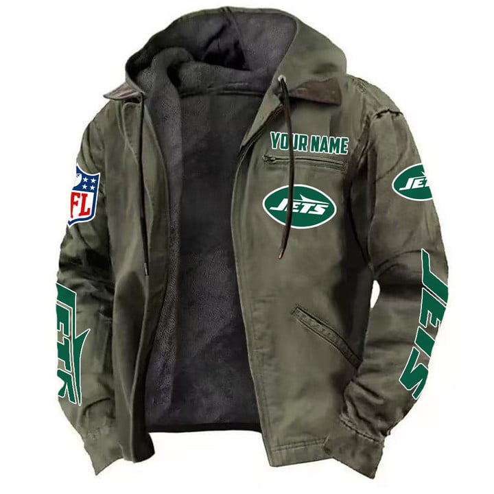 LIMITED EDITION - NEW CUSTOMIZED NFL25 NYJ NEW YORK JETS HOODED CARDIGAN JACKET