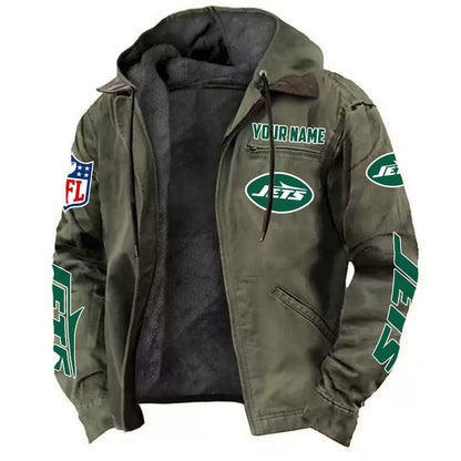 LIMITED EDITION - NEW CUSTOMIZED NFL25 NYJ NEW YORK JETS HOODED CARDIGAN JACKET