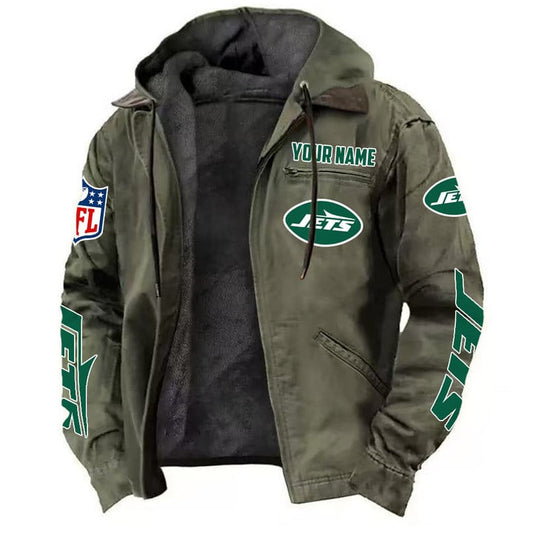 LIMITED EDITION - NEW CUSTOMIZED NFL25 NYJ NEW YORK JETS HOODED CARDIGAN JACKET