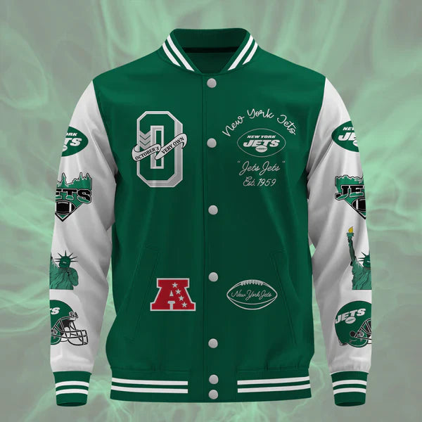 LIMITED EDITION - NEW CUSTOMIZED NFL25 NYJ NEW YORK JETS BASEBALL JACKET