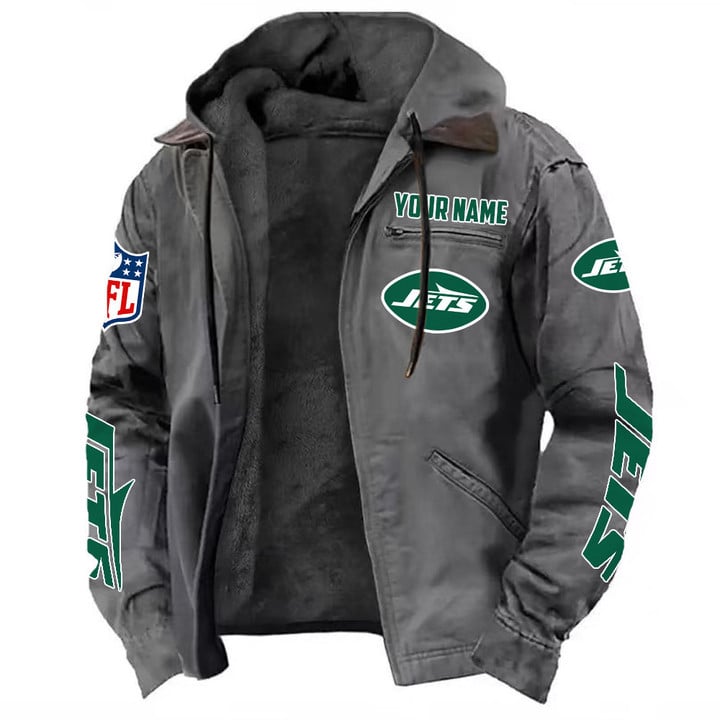 LIMITED EDITION - NEW CUSTOMIZED NFL25 NYJ NEW YORK JETS HOODED CARDIGAN JACKET