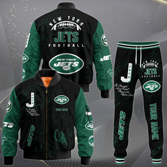 LIMITED EDITION - NEW CUSTOMIZED NFL25 NYJ NEW YORK JETS SATIN VARSITY JACKET & LONG PANTS