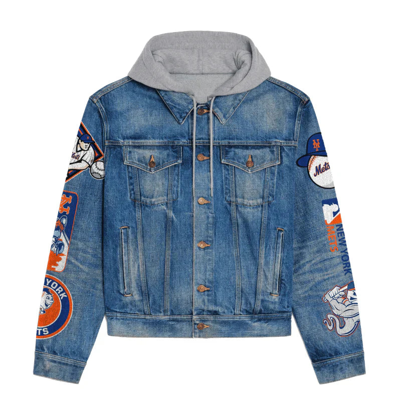LIMITED EDITION - NEW CUSTOMIZED MLB17 NYM NEW YORK METS HOODED DENIM JACKET