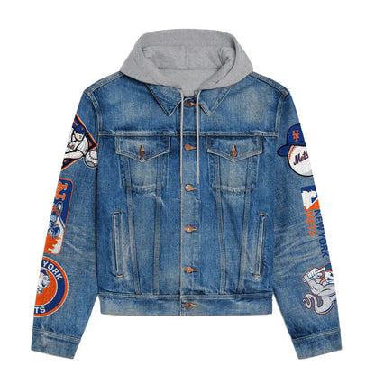 LIMITED EDITION - NEW CUSTOMIZED MLB17 NYM NEW YORK METS HOODED DENIM JACKET