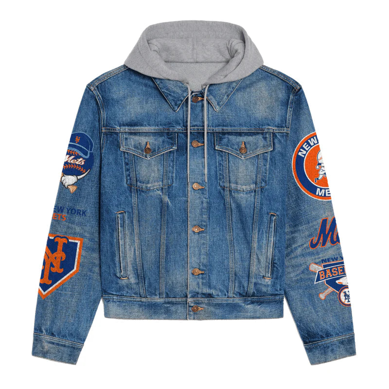 LIMITED EDITION - NEW CUSTOMIZED MLB17 NYM NEW YORK METS HOODED DENIM JACKET