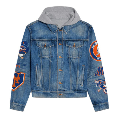 LIMITED EDITION - NEW CUSTOMIZED MLB17 NYM NEW YORK METS HOODED DENIM JACKET