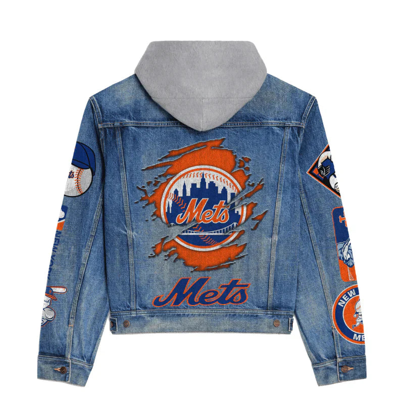 LIMITED EDITION - NEW CUSTOMIZED MLB17 NYM NEW YORK METS HOODED DENIM JACKET